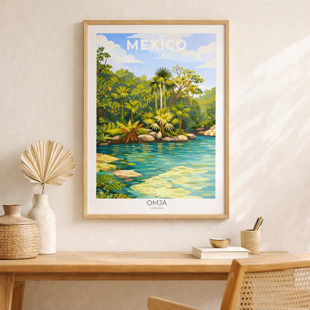 Affiche Mexique Riviera Maya – Cenote près de Tulum | Poster voyage tropical | Déco murale bohème & cadeau