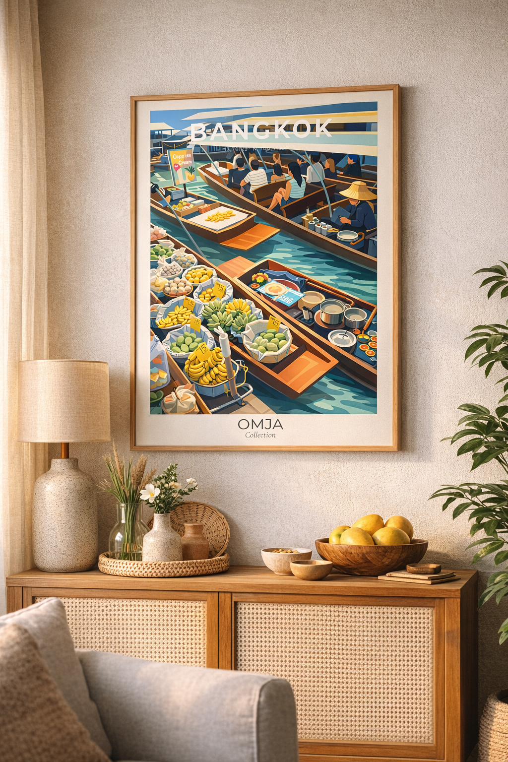 Affiche Bangkok Thaïlande – Marché flottant iconique, ambiance tropicale & artisanat voyage, photo originale, déco murale chaleureuse