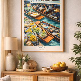 Affiche Bangkok Thaïlande – Marché flottant iconique, ambiance tropicale & artisanat voyage, photo originale, déco murale chaleureuse