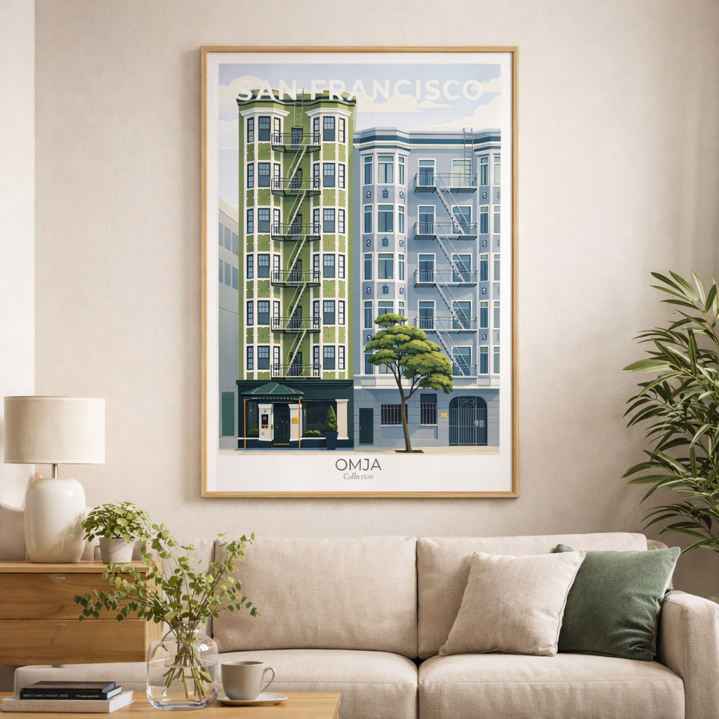 Affiche San Francisco Californie – Architecture victorienne & vibes West Coast | Décoration murale voyage