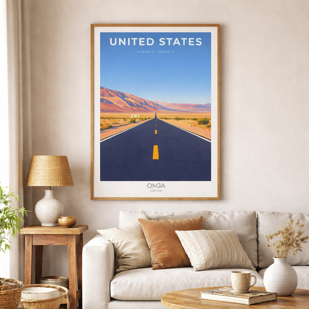 Affiche Californie – Road Trip USA | Décoration voyage minimaliste