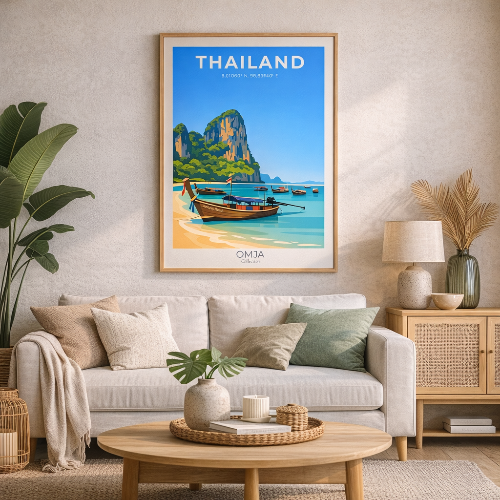 Affiche Thaïlande Ao Nang Beach Krabi – Poster photo de voyage authentique, mer turquoise, cadeau déco tropicale minimaliste
