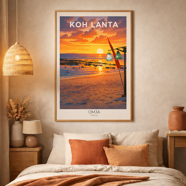 Affiche Koh Lanta Thaïlande – coucher de soleil Andaman, déco murale tropicale, photo originale de voyage, cadeau bord de mer