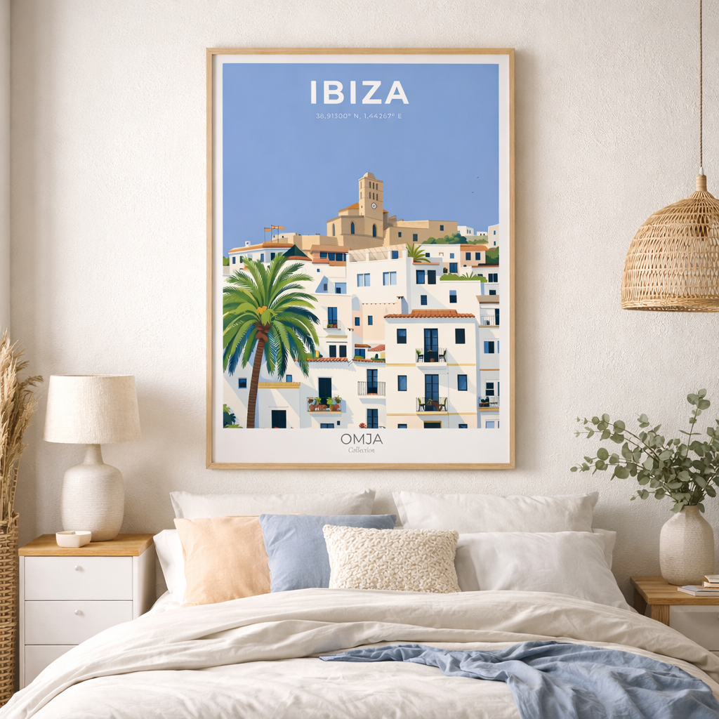 Affiche Ibiza – Village Blanc Méditerranéen | Poster Voyage & Déco Murale