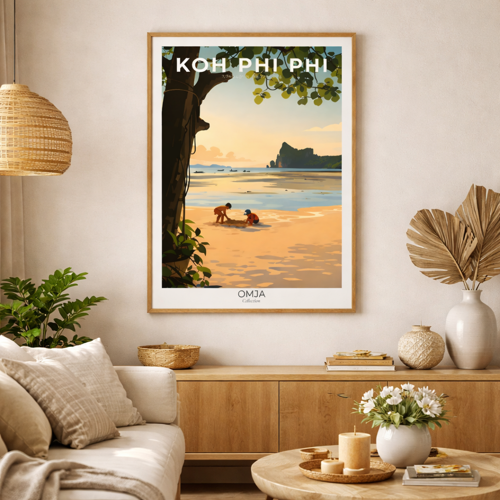 Affiche voyage Koh Phi Phi, Thaïlande – poster photo authentique de nos aventures, coordonnées GPS, déco murale bord de mer