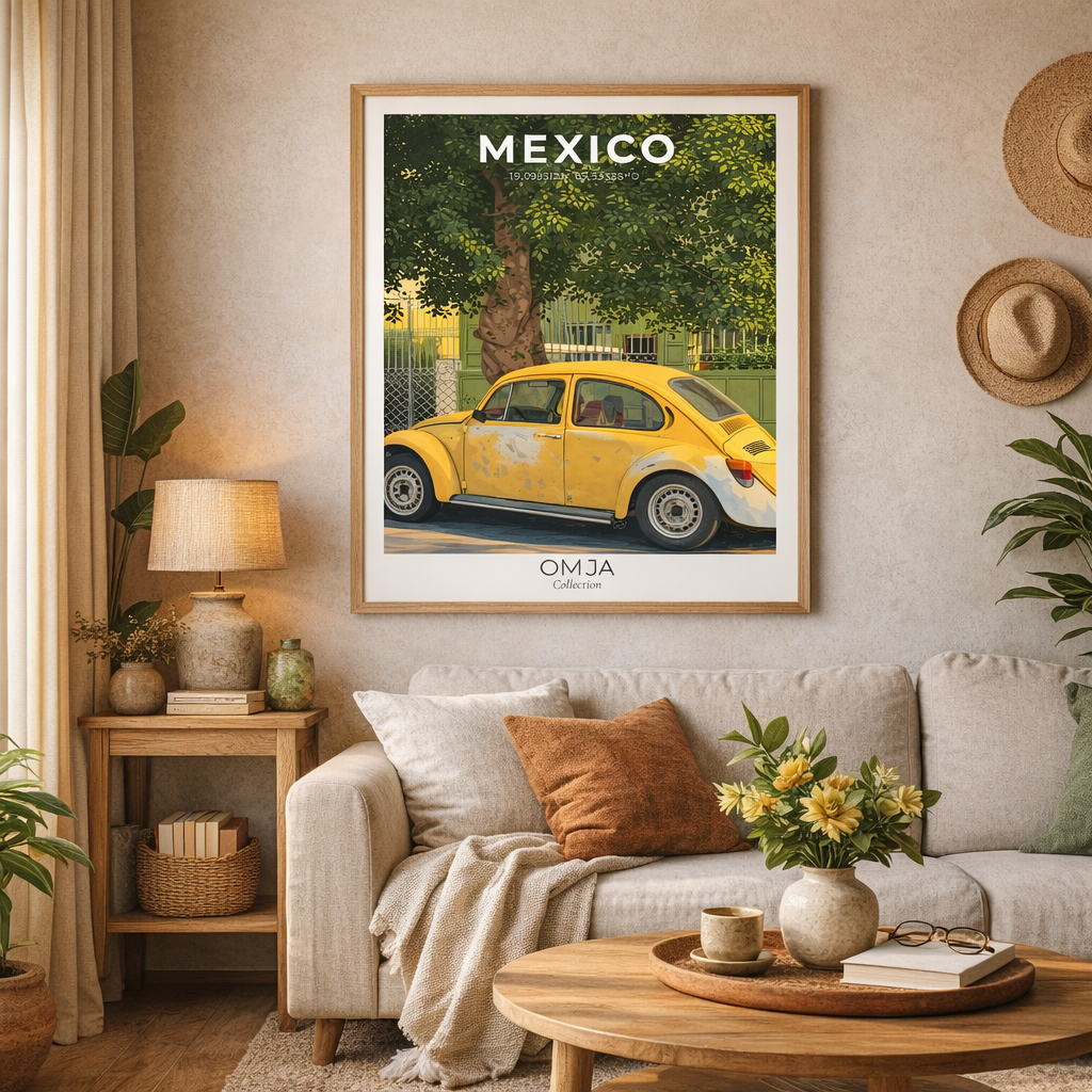 Affiche Mexico | Poster voyage Mexique | Art mural vintage | Déco chaleureuse bohème | Cadeau road trip | Mexico print