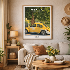 Affiche Mexico | Poster voyage Mexique | Art mural vintage | Déco chaleureuse bohème | Cadeau road trip | Mexico print