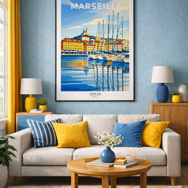 Affiche Marseille – Vieux-Port Méditerranéen & Soleil du Sud | Poster Voyage Déco Murale