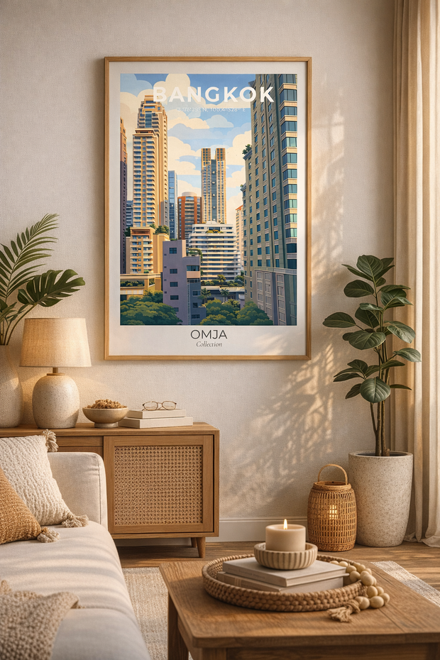 Affiche Bangkok Thaïlande – photo de voyage authentique, skyline urbaine tropicale, déco moderne salon/chambre, cadeau souvenir
