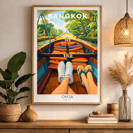 Affiche Bangkok Thaïlande | Tirage photo de voyage authentique, ambiance khlongs & temples | Déco murale exotique, cadeau