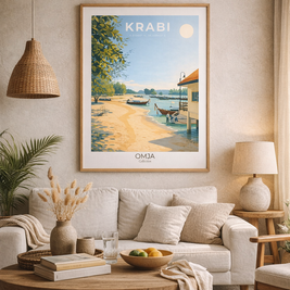 Affiche Krabi Thaïlande, poster voyage authentique inspiré de nos escapades, déco murale tropicale chic et idée cadeau