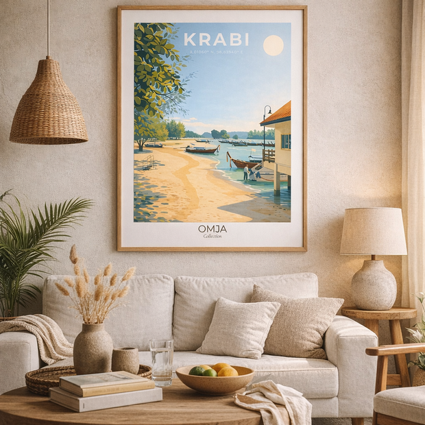 Affiche Krabi Thaïlande, poster voyage authentique inspiré de nos escapades, déco murale tropicale chic et idée cadeau
