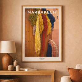 Affiche Marrakech Maroc – Photo authentique de voyage, ambiance souks & couleurs, déco bohème chic