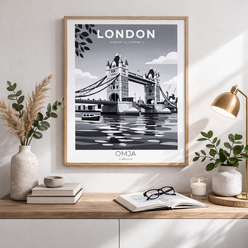 Affiche Londres Noir et Blanc – Tower Bridge Iconique | Poster Voyage Déco Murale
