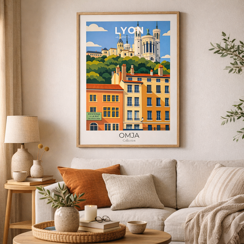 Lyon Poster – Old Lyon & Fourvière Hill | Travel Poster Wall Decor