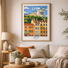 Lyon Poster – Old Lyon & Fourvière Hill | Travel Poster Wall Decor