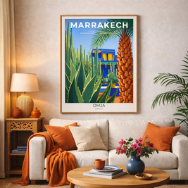 Affiche Marrakech – Jardin Oriental & Couleurs du Maroc | Poster Voyage Déco Murale