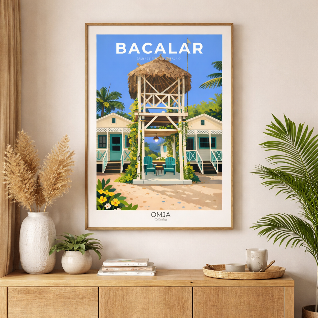 Affiche Bacalar Mexique – Lagune des 7 Couleurs, Riviera Maya | Poster voyage tropical, déco bohème chic