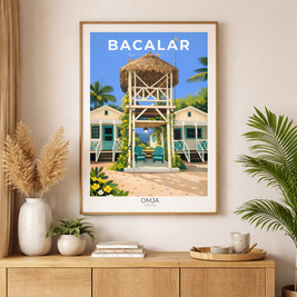 Affiche Bacalar Mexique – Lagune des 7 Couleurs, Riviera Maya | Poster voyage tropical, déco bohème chic