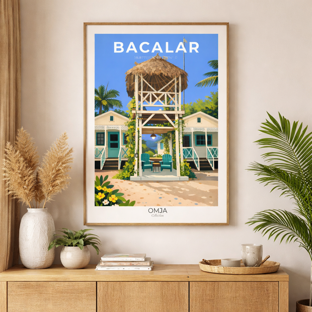 Affiche Bacalar Mexique – Lagune des 7 Couleurs, Riviera Maya | Poster voyage tropical, déco bohème chic