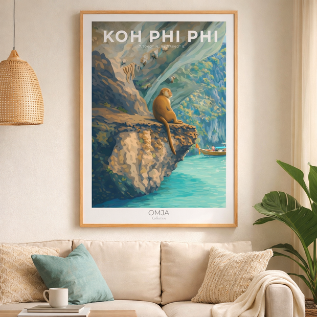 Affiche Koh Phi Phi, Thaïlande – Poster voyage photo authentique, baie turquoise & falaises, déco murale tropicale cadeau