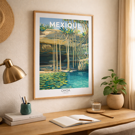 Affiche Mexique – Cénote Tropical & Racines Suspendues | Poster Voyage Nature Déco Murale
