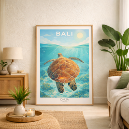 Affiche BALI – Gili Trawangan lagon turquoise | Esprit surf & snorkeling | Photo de voyage originale | Déco bord de mer