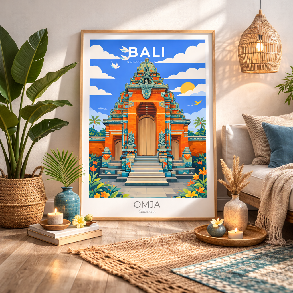 Affiche Bali Indonésie – Temple balinais tropical | Poster voyage photo authentique | Déco bohème, cadeau aventurier