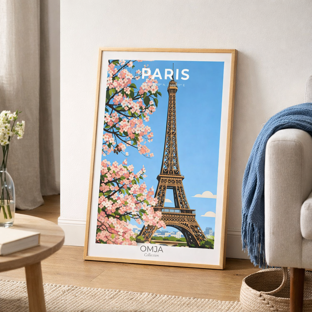 Affiche Paris – Tour Eiffel & Fleurs de Printemps | Poster Voyage Romantique Déco Murale