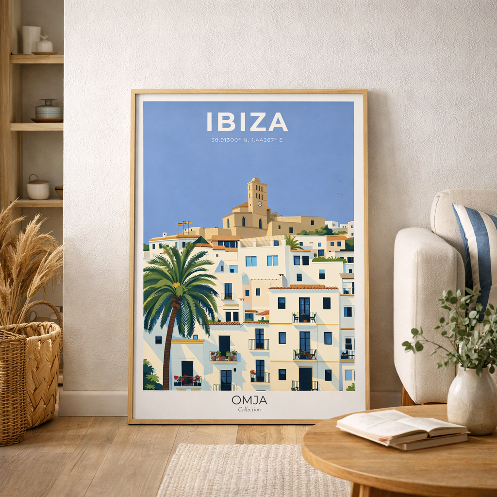 Affiche Ibiza – Village Blanc Méditerranéen | Poster Voyage & Déco Murale