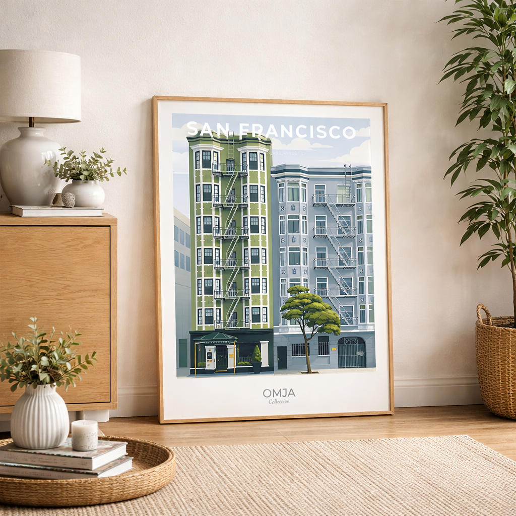 Affiche San Francisco Californie – Architecture victorienne & vibes West Coast | Décoration murale voyage