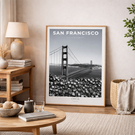 Affiche San Francisco Noir et Blanc – Golden Gate Bridge & Cadenas d’Amour | Poster Voyage Élégant