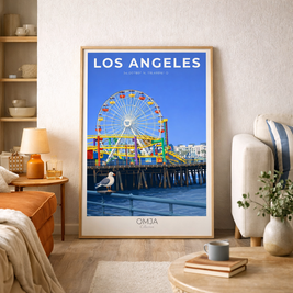 Affiche Los Angeles – Santa Monica Pier & Soleil Californien | Poster Voyage Déco Murale