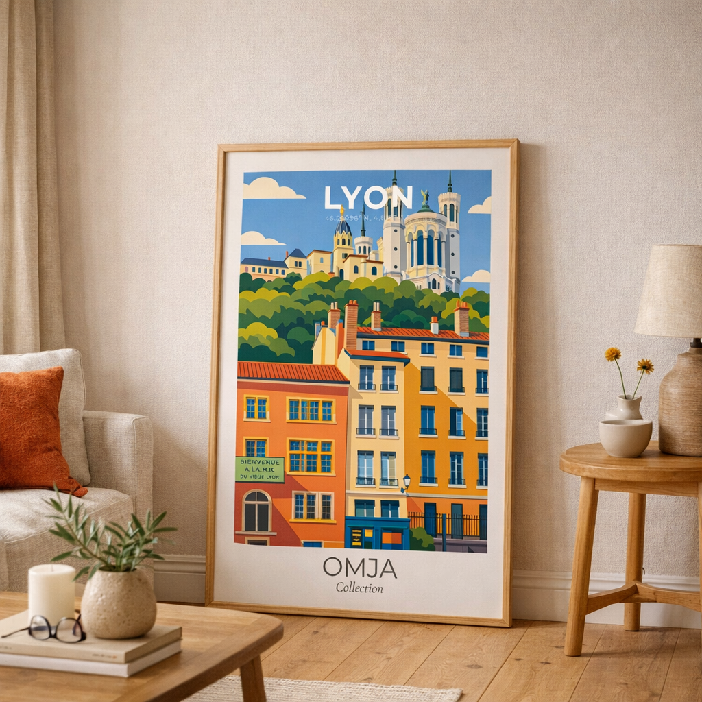 Lyon Poster – Old Lyon & Fourvière Hill | Travel Poster Wall Decor