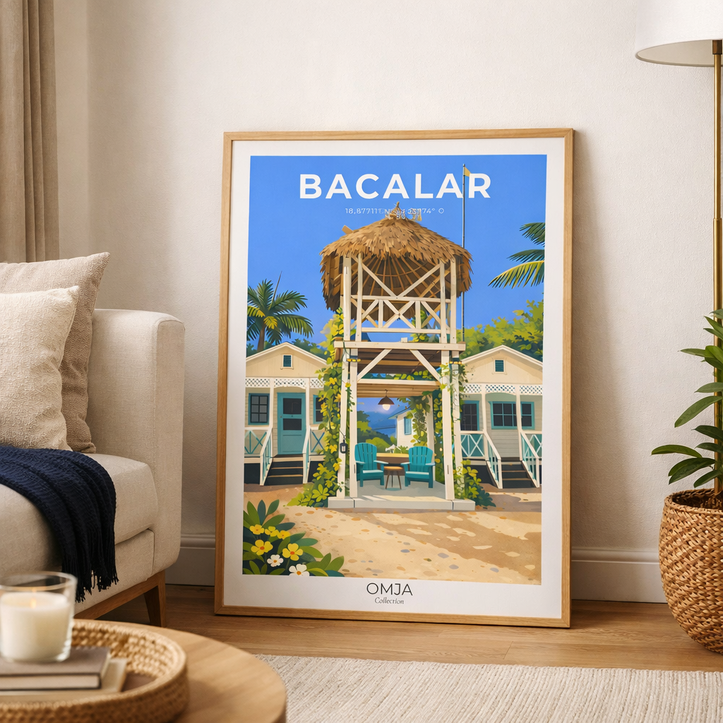 Affiche Bacalar Mexique – Lagune des 7 Couleurs, Riviera Maya | Poster voyage tropical, déco bohème chic
