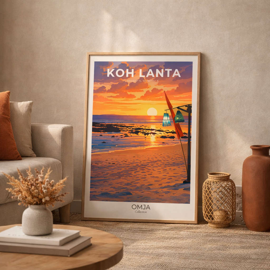 Affiche Koh Lanta Thaïlande – coucher de soleil Andaman, déco murale tropicale, photo originale de voyage, cadeau bord de mer