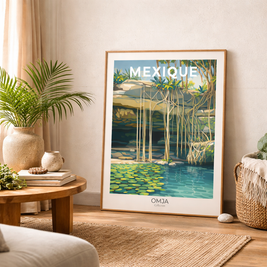 Affiche Mexique – Cénote Tropical & Racines Suspendues | Poster Voyage Nature Déco Murale