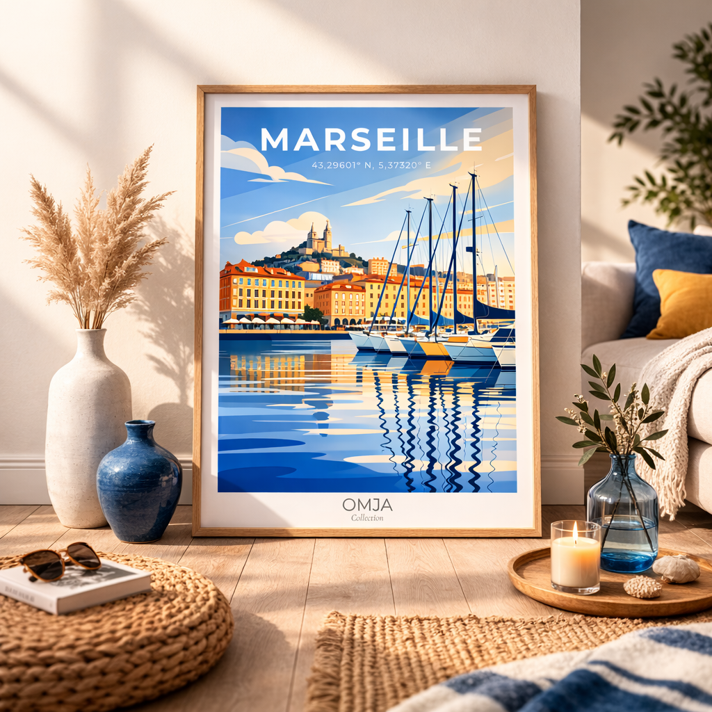 Affiche Marseille – Vieux-Port Méditerranéen & Soleil du Sud | Poster Voyage Déco Murale