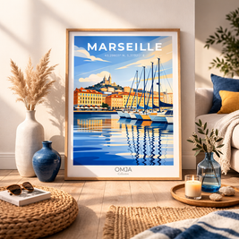 Affiche Marseille – Vieux-Port Méditerranéen & Soleil du Sud | Poster Voyage Déco Murale