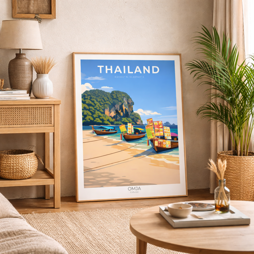 Affiche Voyage Thaïlande – Krabi & mer d’Andaman, photo originale de nos road-trips, décoration murale tropicale, idée cadeau