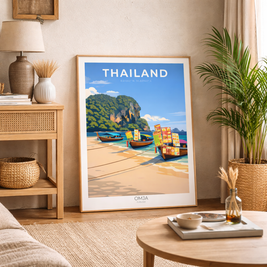 Affiche Voyage Thaïlande – Krabi & mer d’Andaman, photo originale de nos road-trips, décoration murale tropicale, idée cadeau