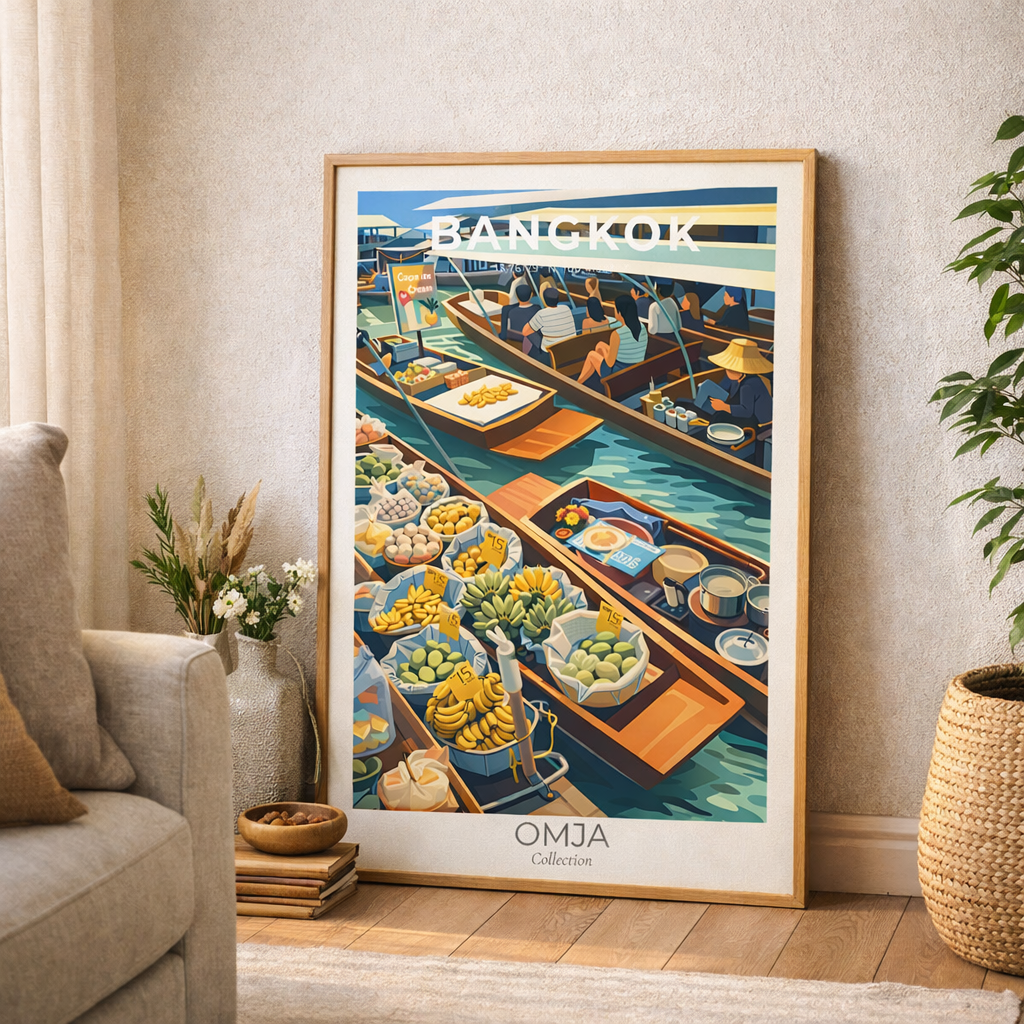 Affiche Bangkok Thaïlande – Marché flottant iconique, ambiance tropicale & artisanat voyage, photo originale, déco murale chaleureuse
