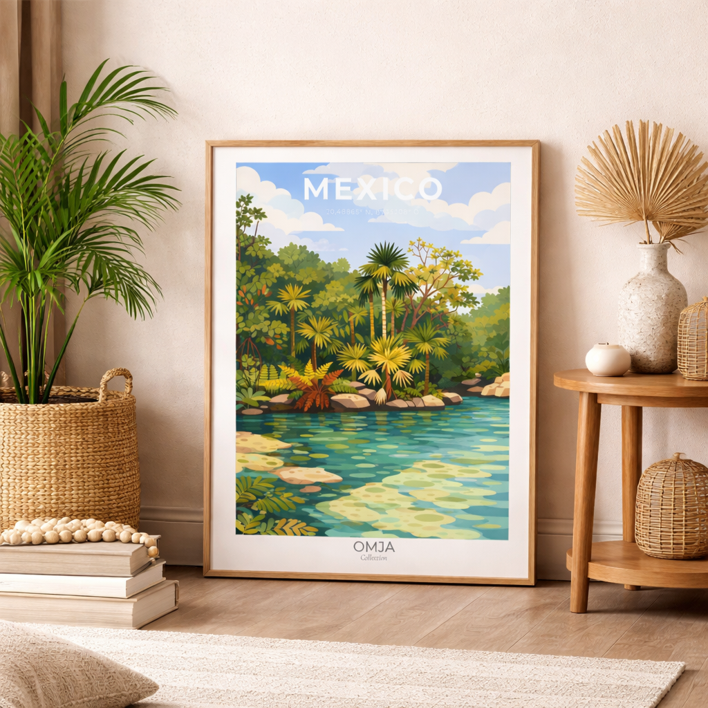 Affiche Mexique Riviera Maya – Cenote près de Tulum | Poster voyage tropical | Déco murale bohème & cadeau