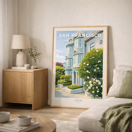 Affiche San Francisco Californie – Maison Victorienne iconique | Poster voyage vintage | Déco murale USA