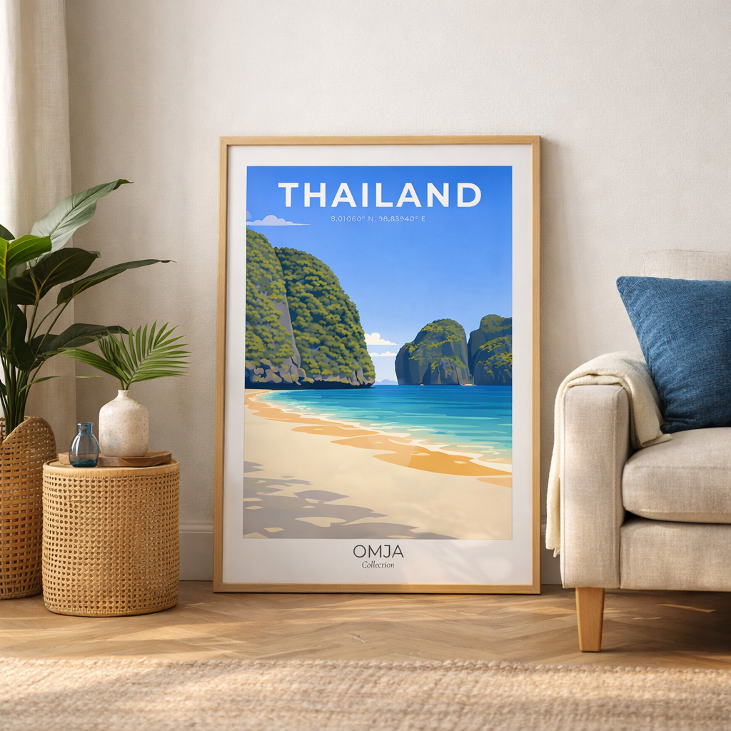 Affiche Thaïlande Phi Phi – Évasion tropicale en mer d’Andaman, souvenir de voyage authentique, déco poster premium pour salon