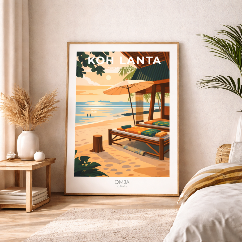 Affiche Koh Lanta Thaïlande – Sunset Andaman & esprit tropical chic, poster voyage photo originale, déco bohème bord de mer