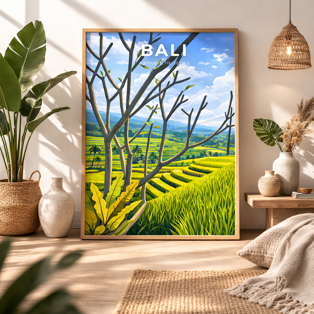 Affiche Bali – Rizières Tropicales & Paysage Exotique | Poster Voyage Nature Déco Murale