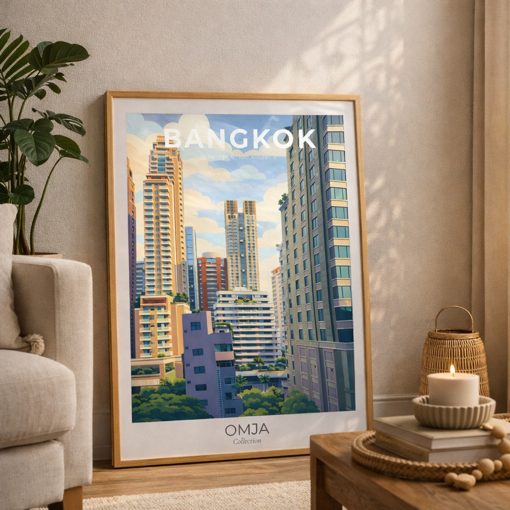 Affiche Bangkok Thaïlande – photo de voyage authentique, skyline urbaine tropicale, déco moderne salon/chambre, cadeau souvenir