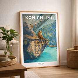 Affiche Koh Phi Phi, Thaïlande – Poster voyage photo authentique, baie turquoise & falaises, déco murale tropicale cadeau