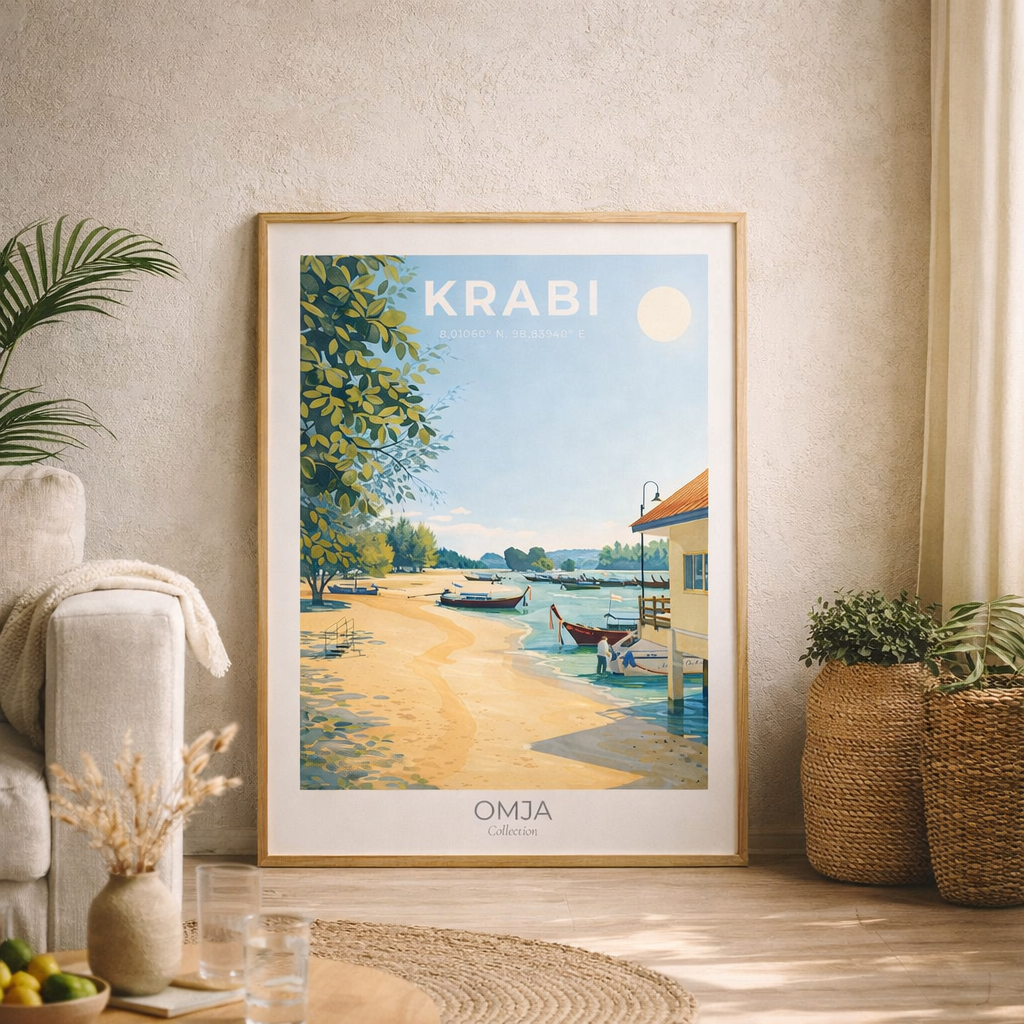 Affiche Krabi Thaïlande, poster voyage authentique inspiré de nos escapades, déco murale tropicale chic et idée cadeau